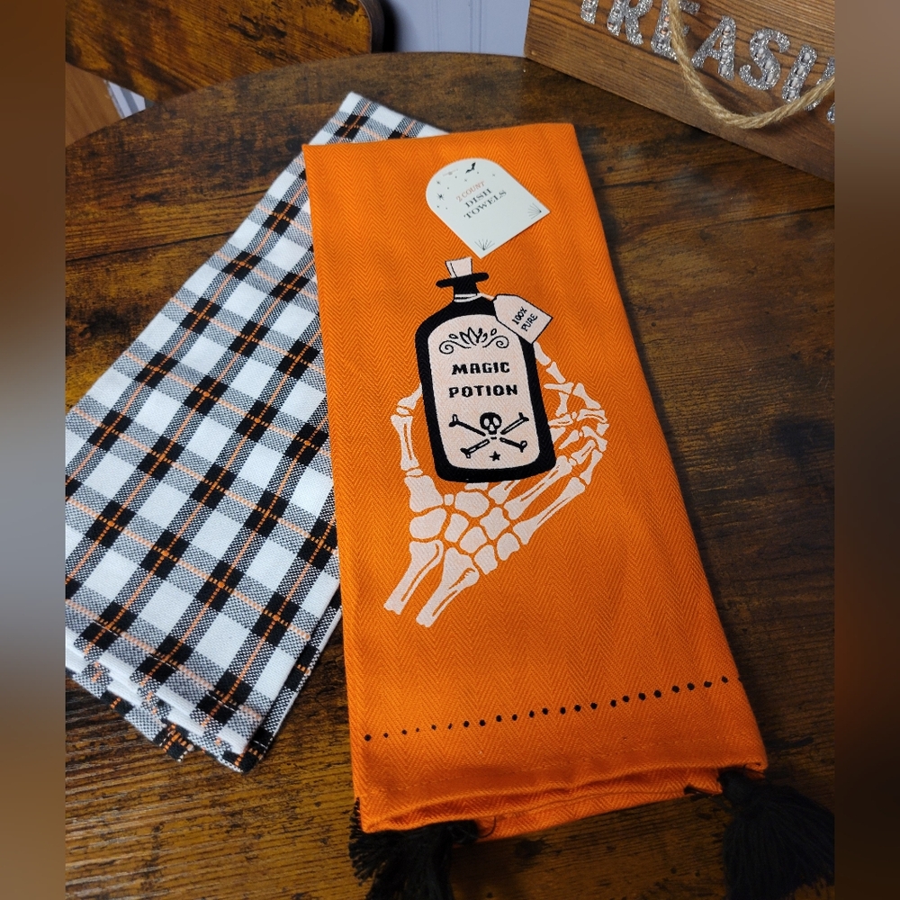 Halloween kitchen towels Orange Magic potion
